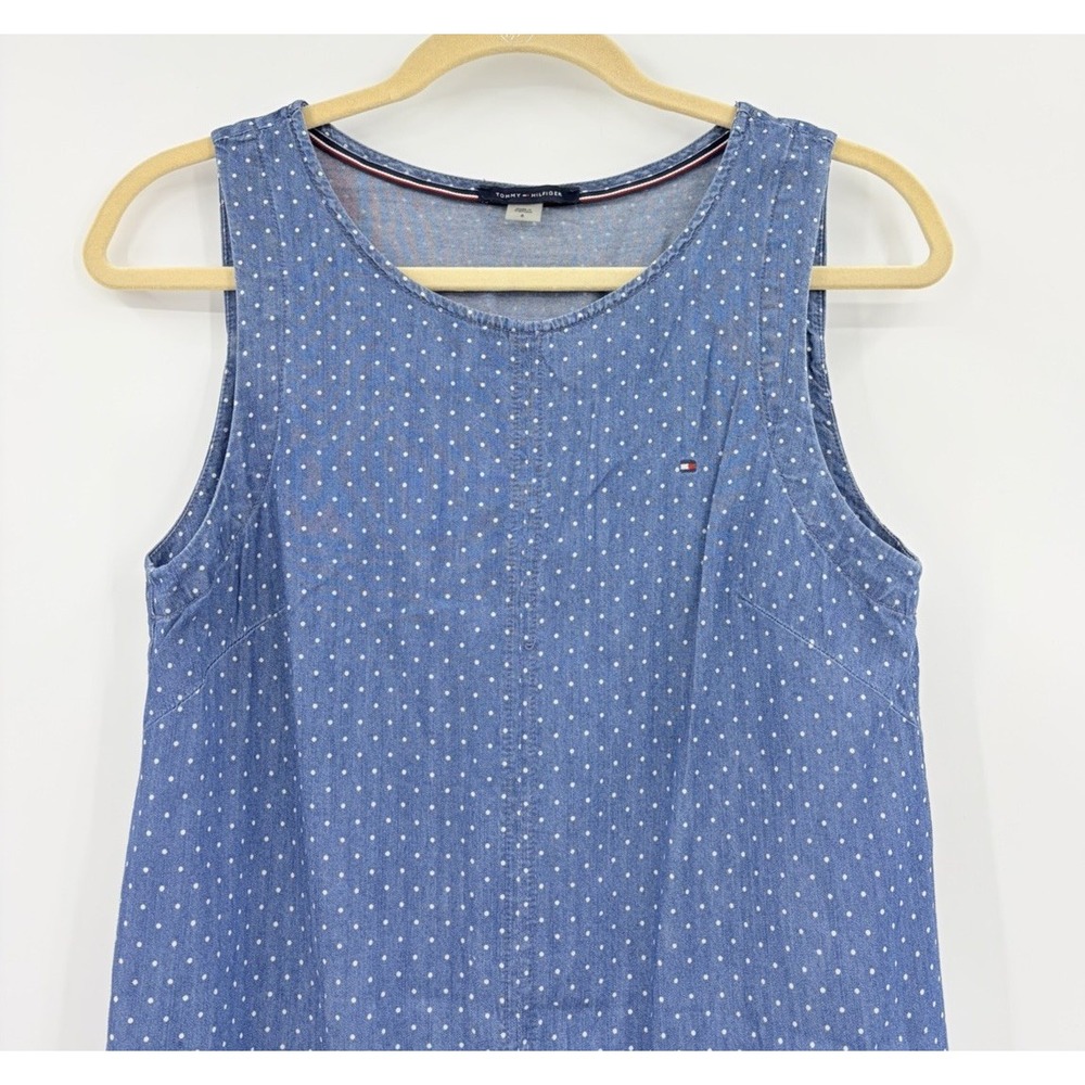 Tommy Hilfiger Polka Dot Sleeveless Denim Chambray Shift Dress Size 8 Blue - Picture 4 of 10